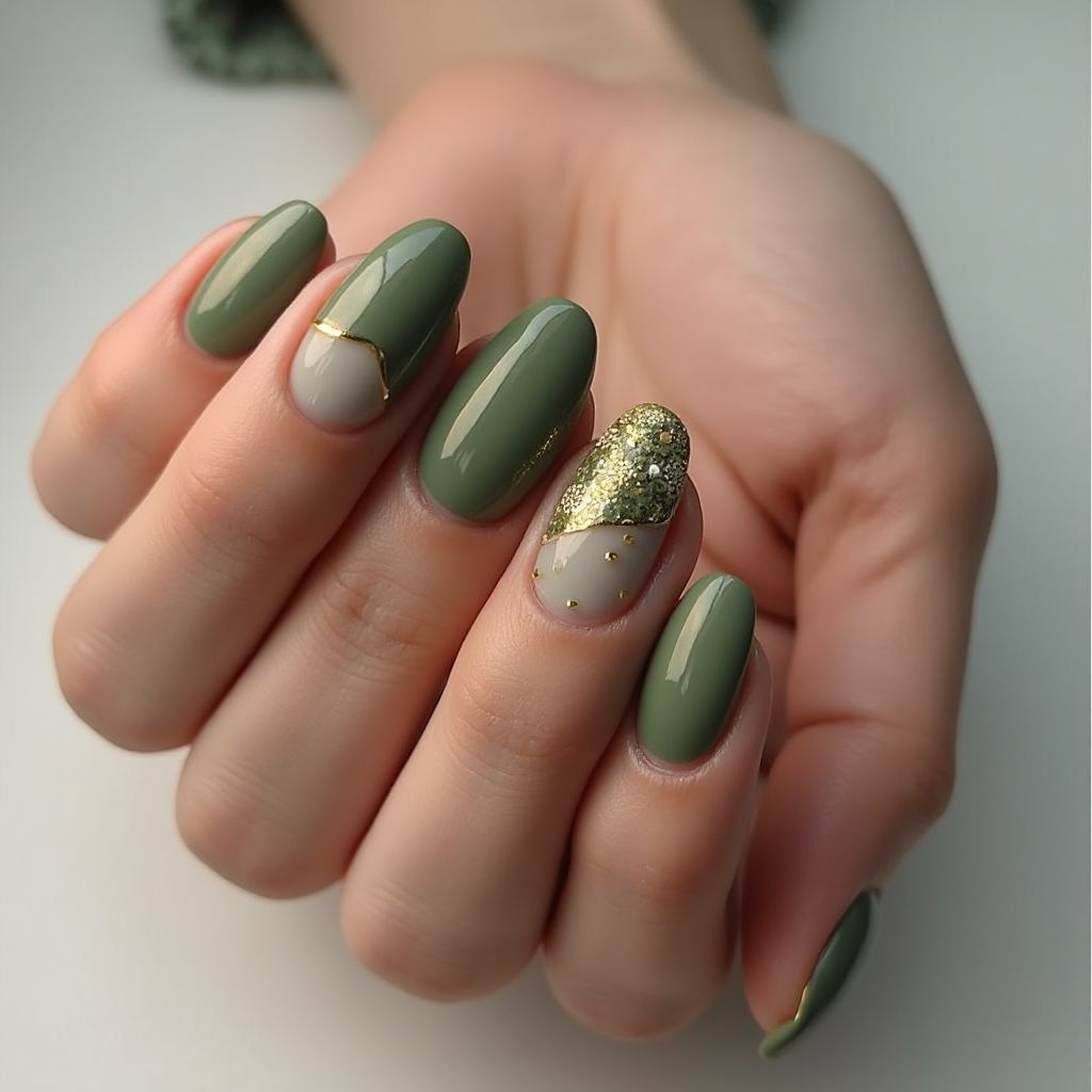 Olive green Round Nail Design