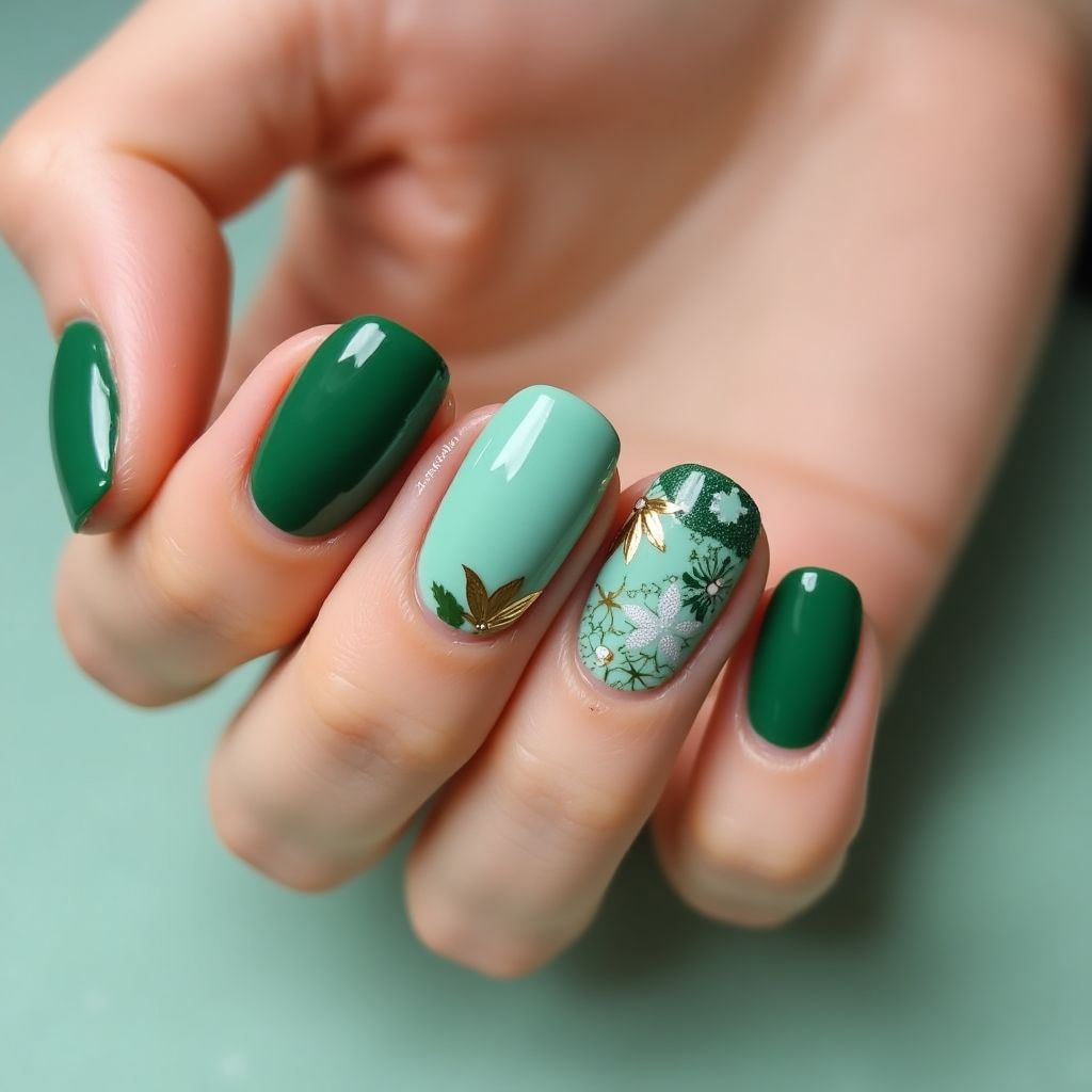 Green Round Nail Design