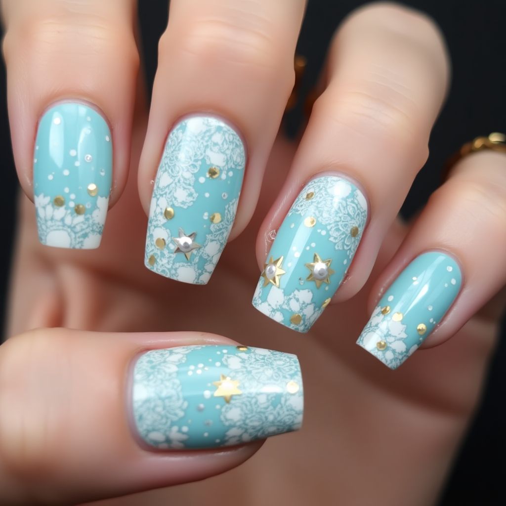 Baby Blue Coffin Nail Design