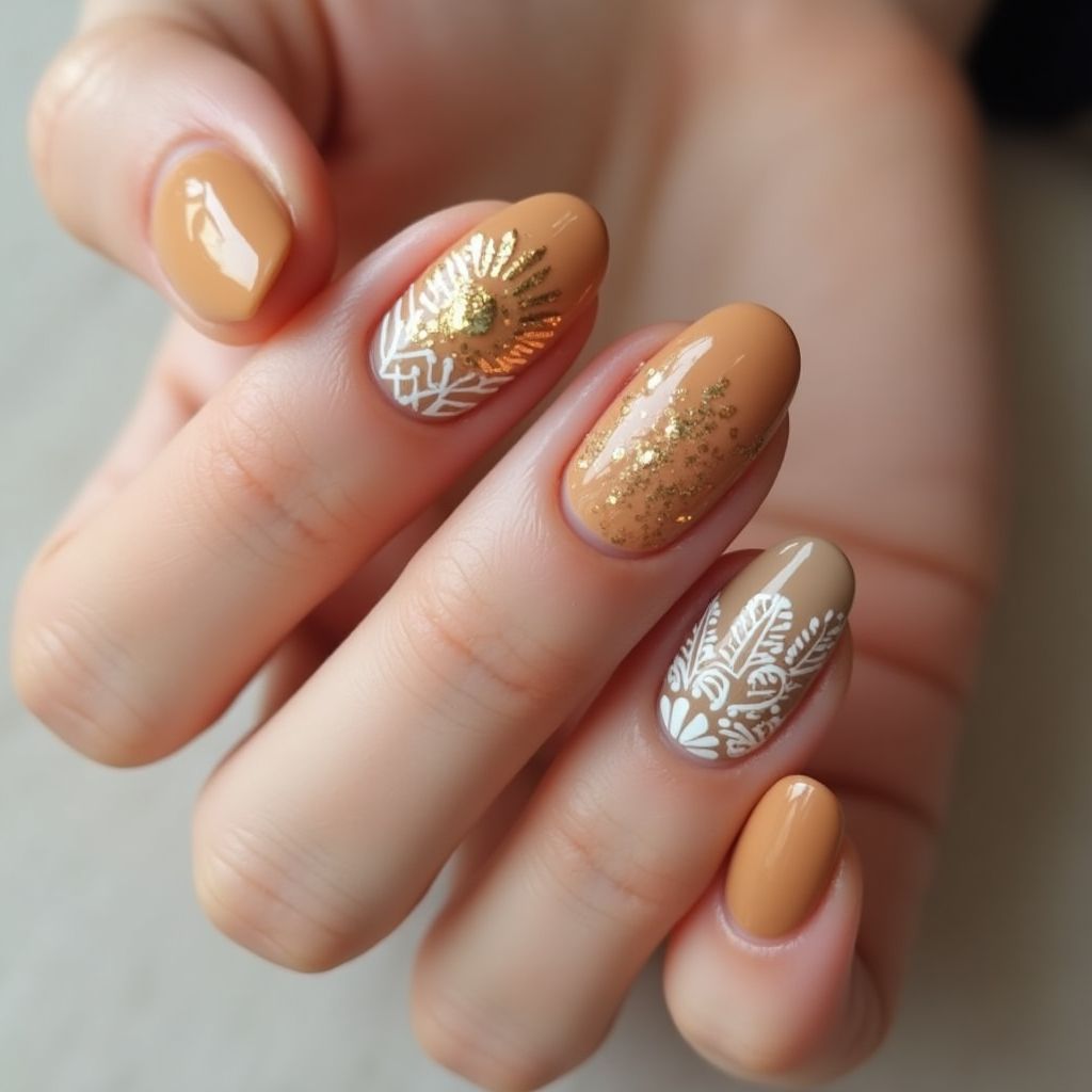 Tan Round Nail Design
