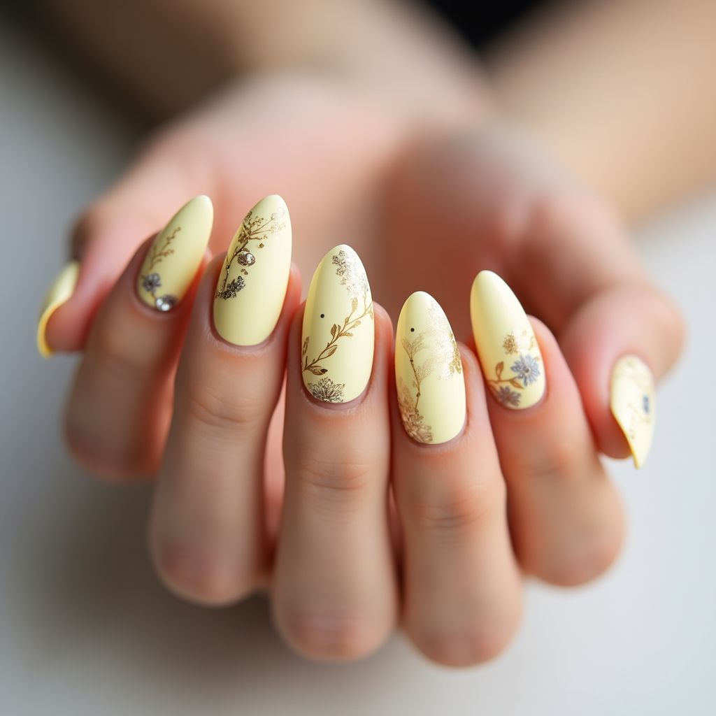Pastel Yellow Almond Nail Design