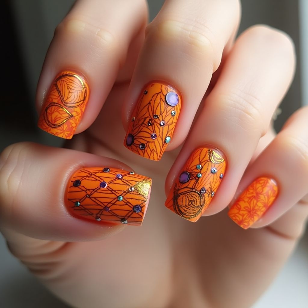 Orange Square Nail Design
