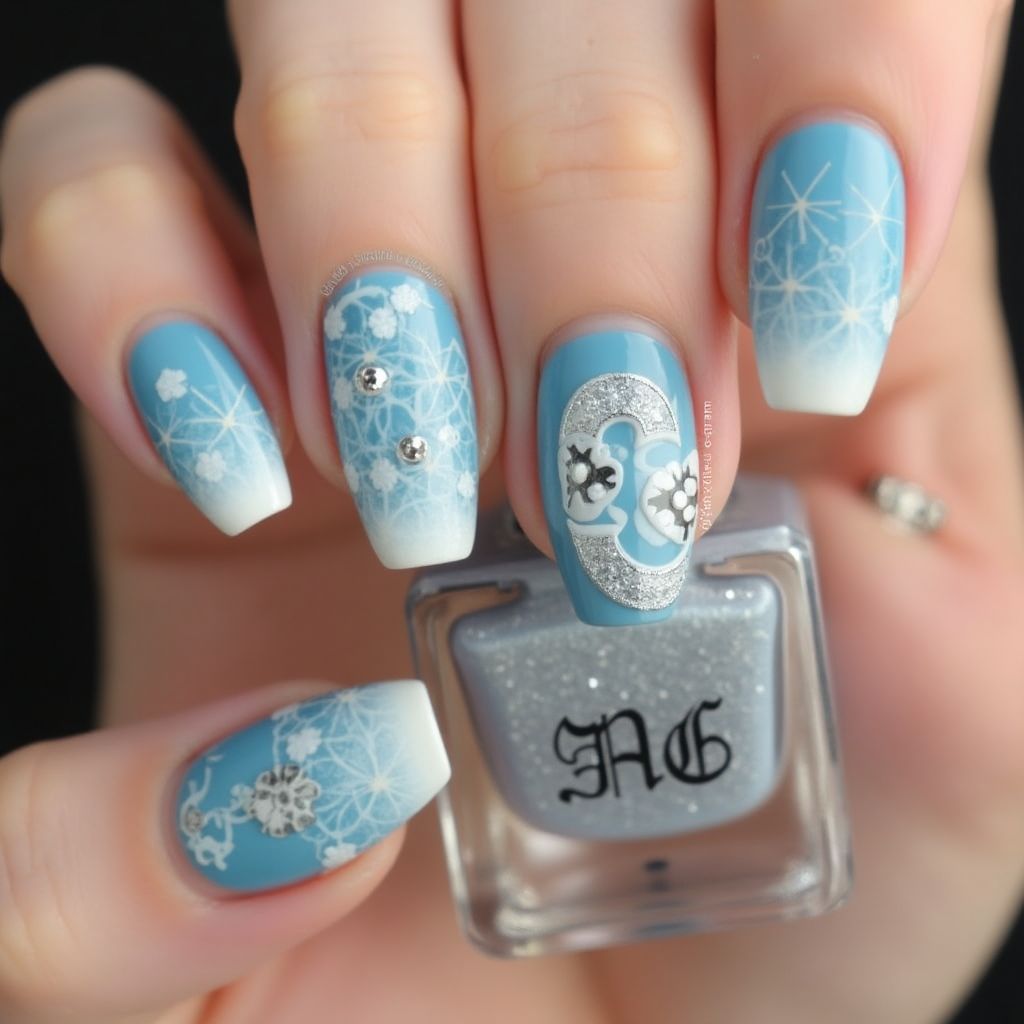 Sky Blue Coffin Nail Design