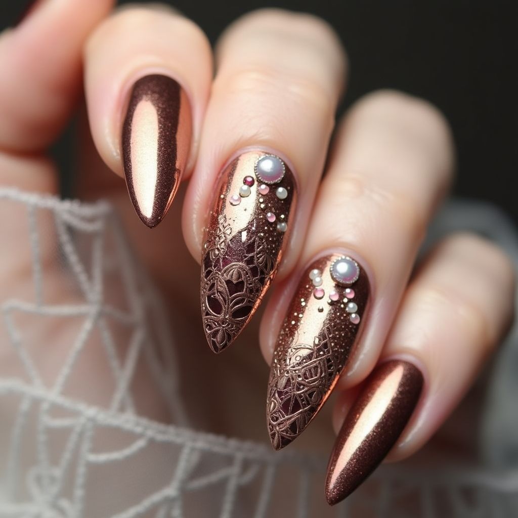 Bronze Stiletto Nail Design