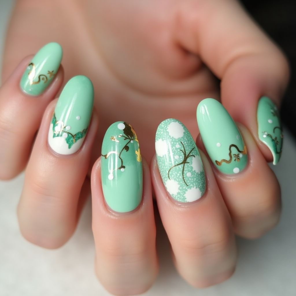 Mint Green Round Nail Design