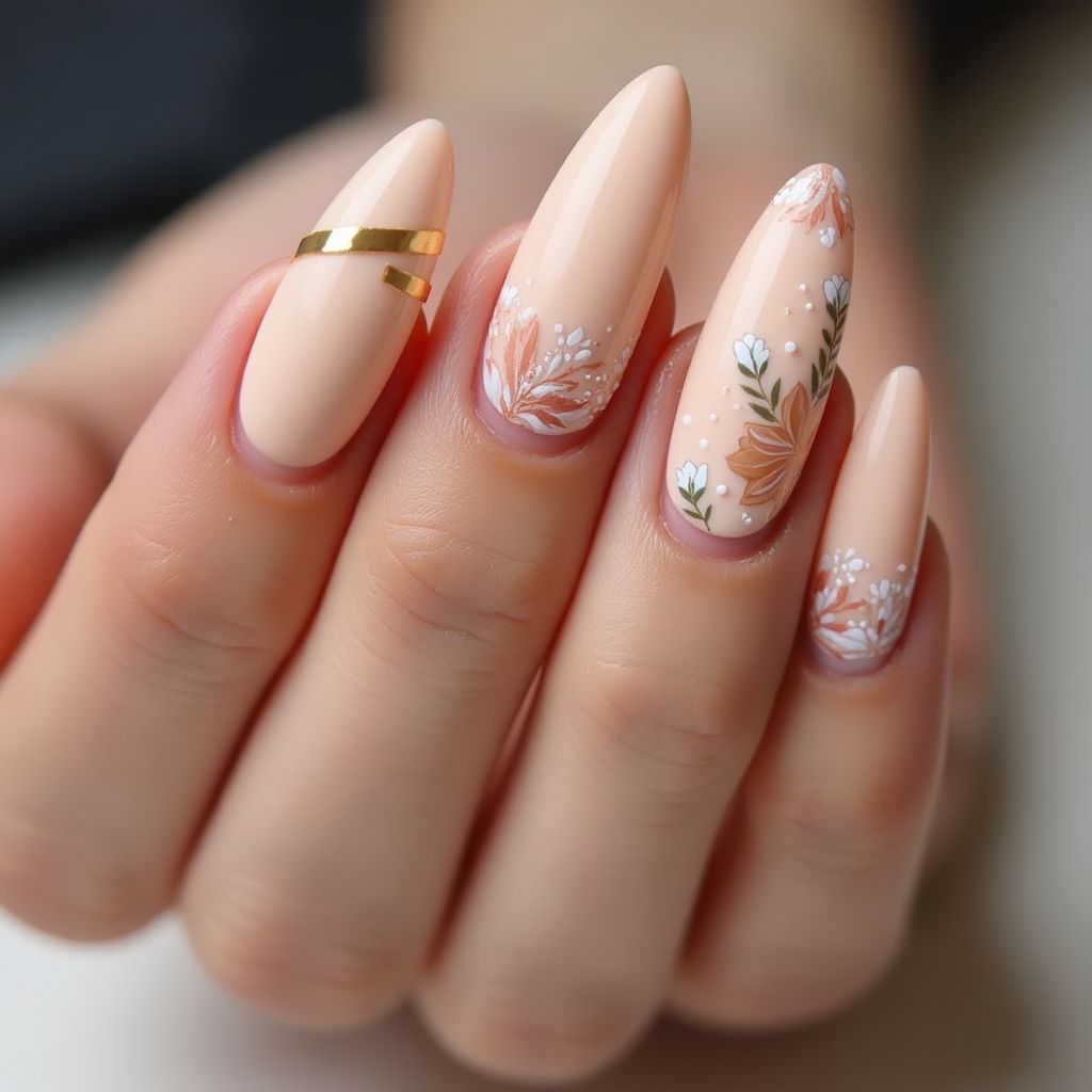 Tan Almond Nail Design