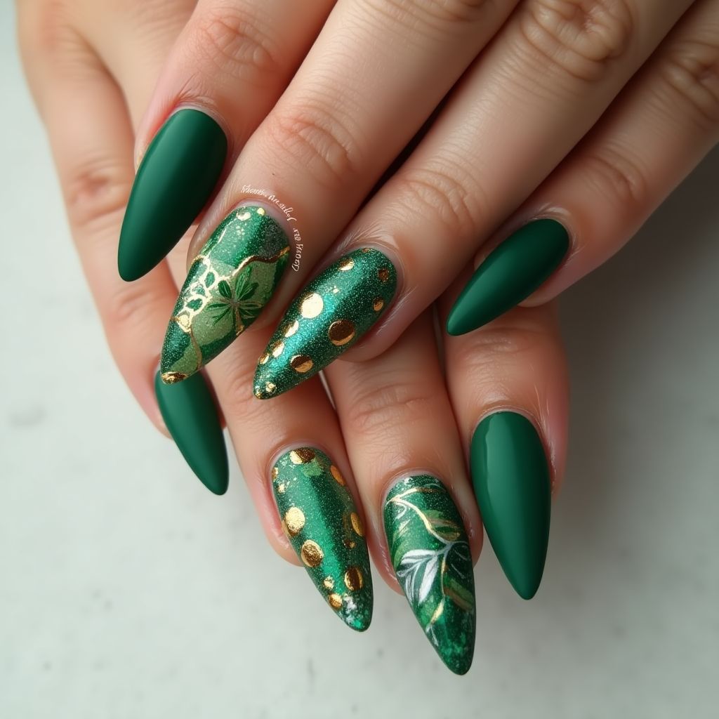 Green Stiletto Nail Design