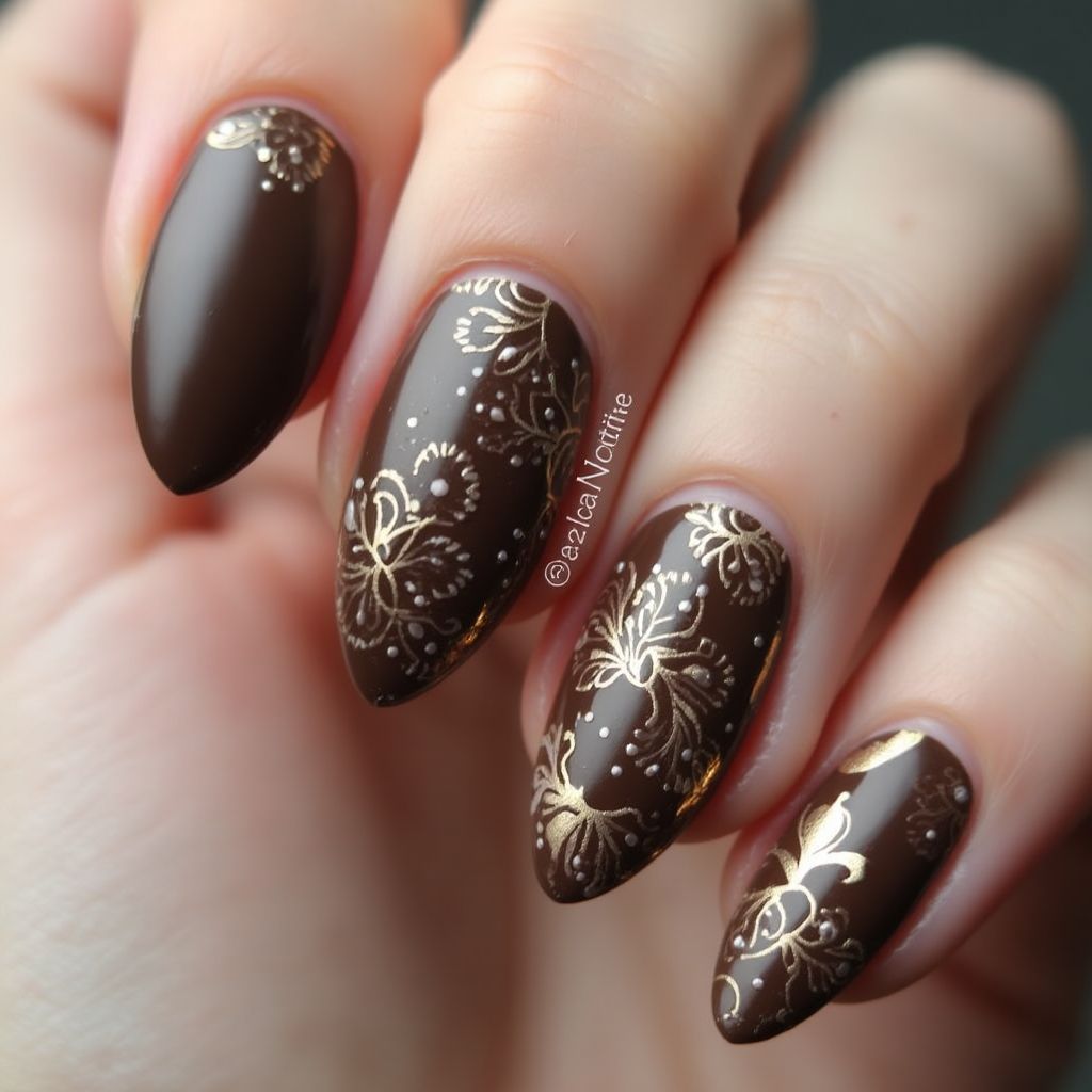 Chocolate Brown Almond Nail Design