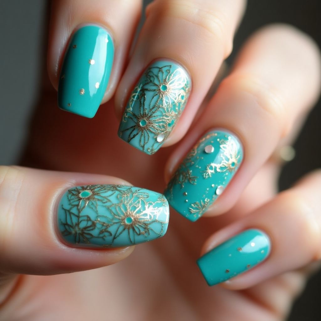 Turquoise Coffin Nail Design