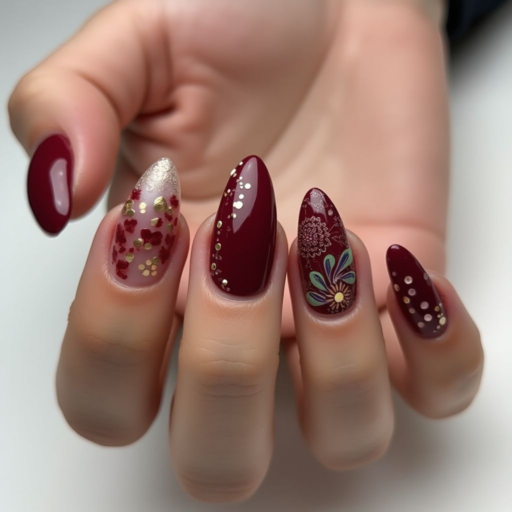 Burgundy Almond Nail Design