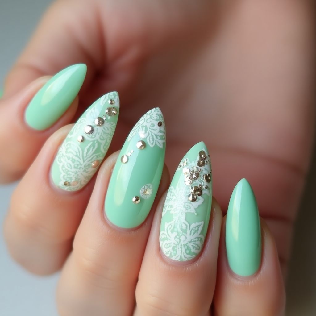 Mint Green Stiletto Nail Design