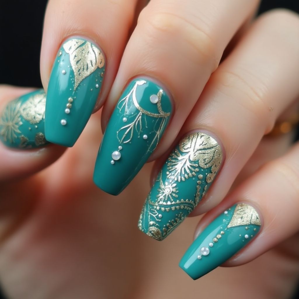 Teal Stiletto Nail Design