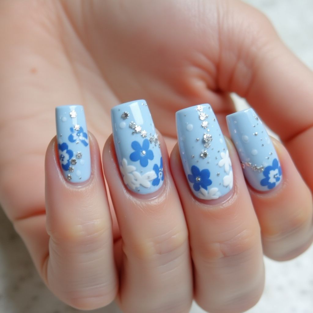 Pastel Blue Square Nail Design