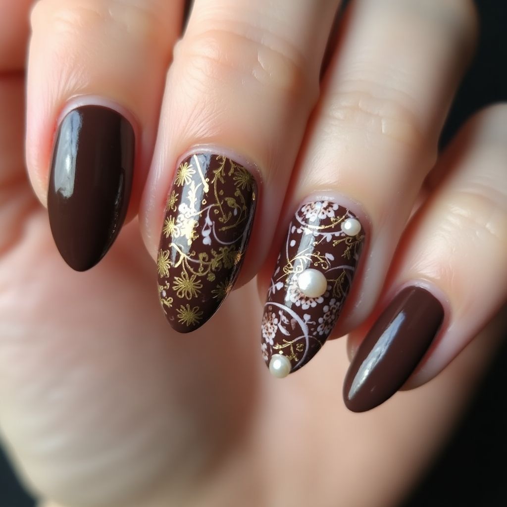 Chocolate Brown Almond Nail Design
