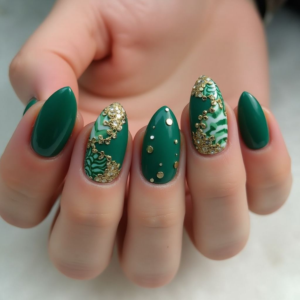 Emerald Green Almond Nail Design