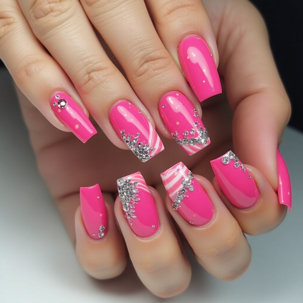 Hot Pink Square Nail Design
