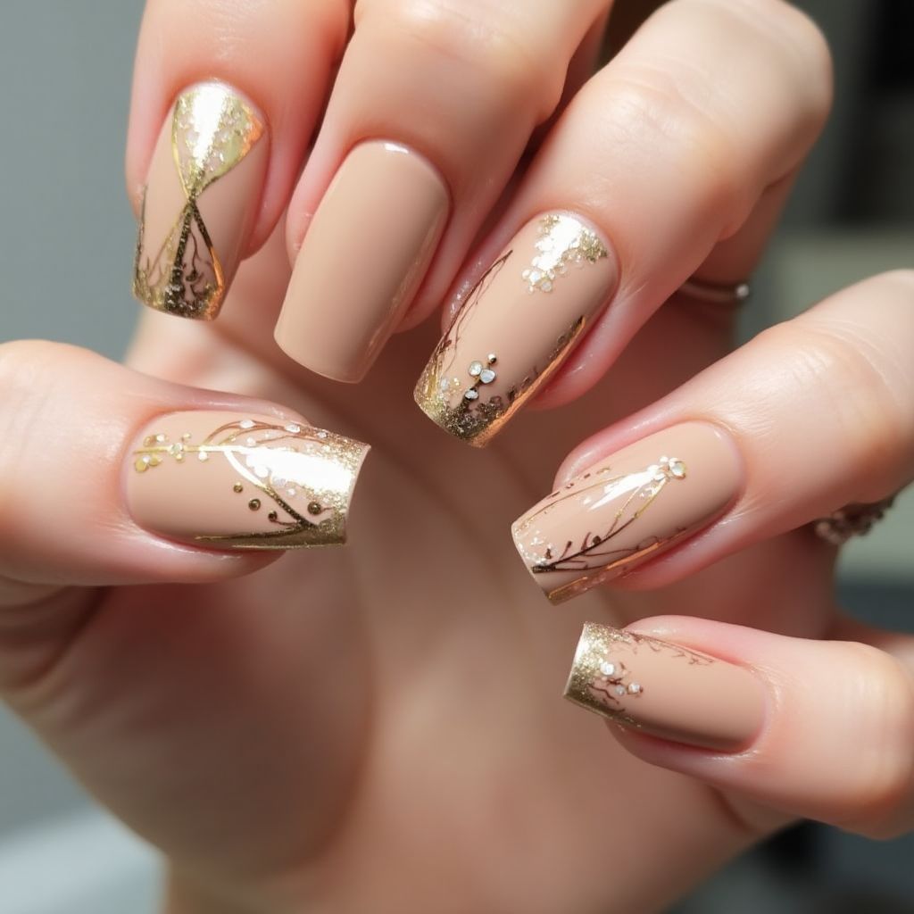 Tan Coffin Nail Design