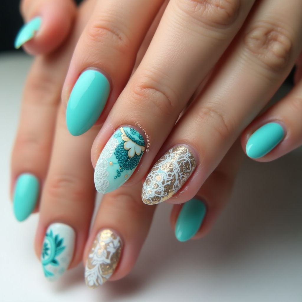 Turquoise Almond Nail Design
