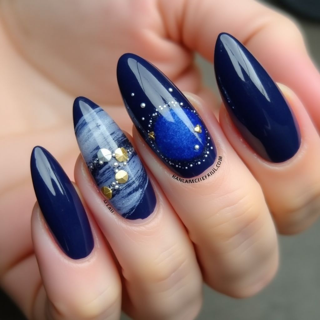 Navy Blue Stiletto Nail Design