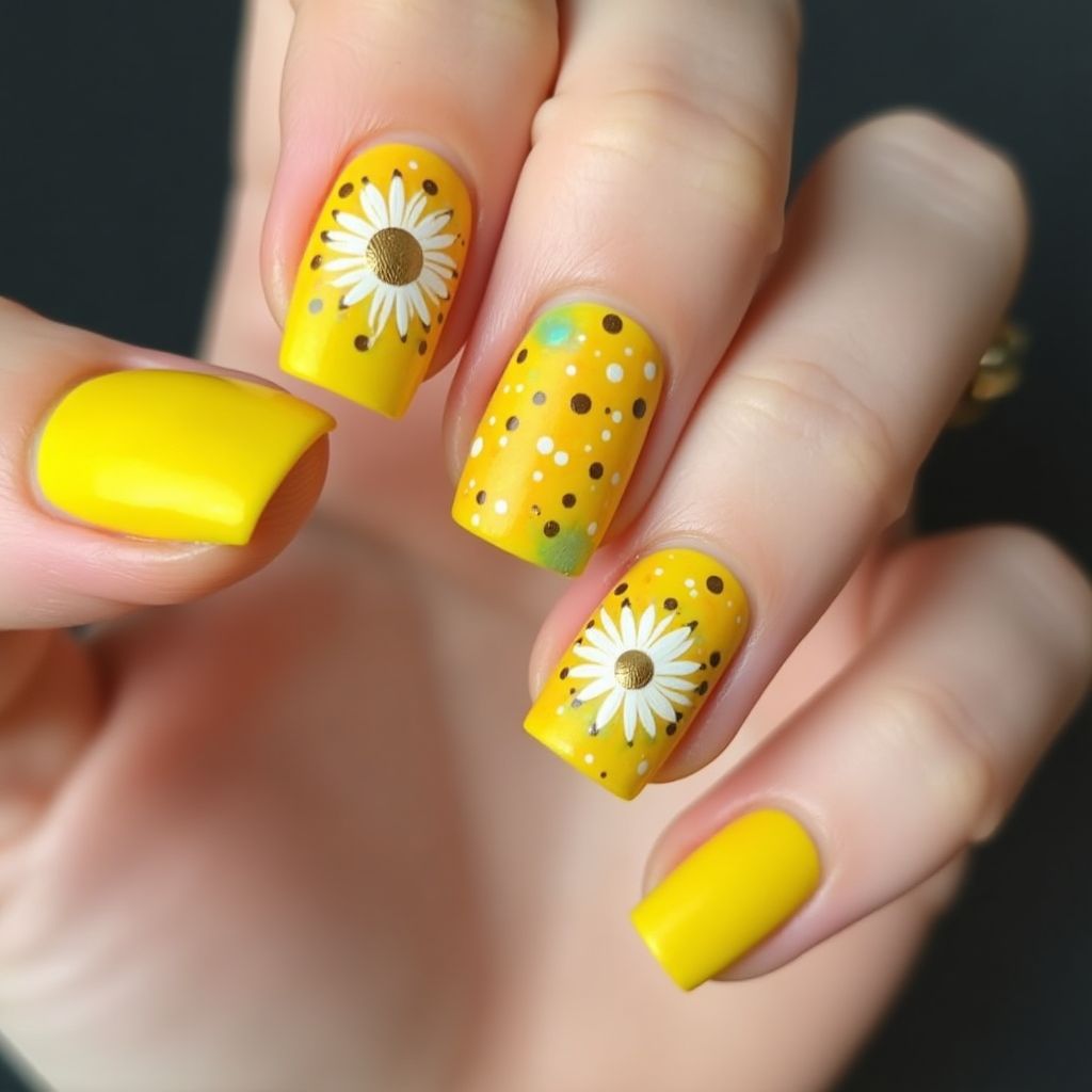 Yellow Square Nail Design