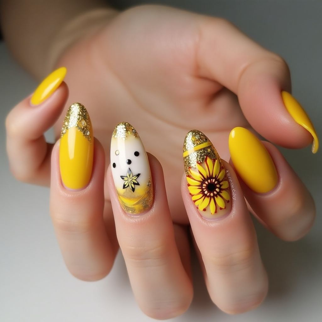 Yellow Almond Nail Design