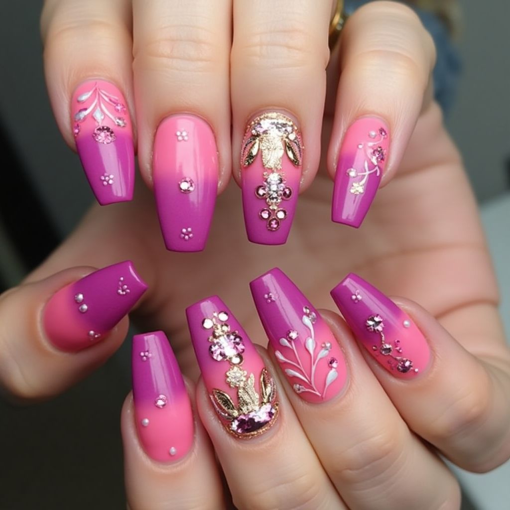Fuchsia Coffin Nail Design