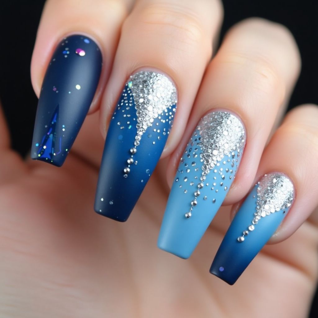 Blue Coffin Nail Design