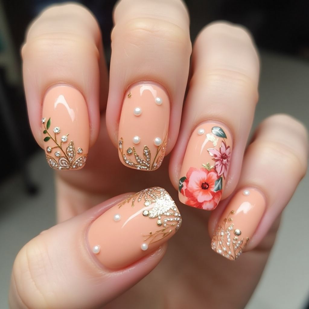 Peach Round Nail Design