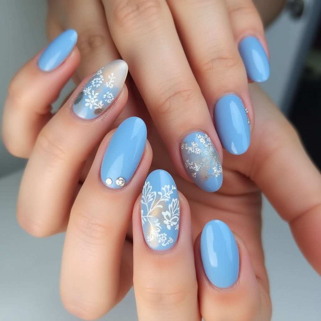 Baby Blue Round Nail Design