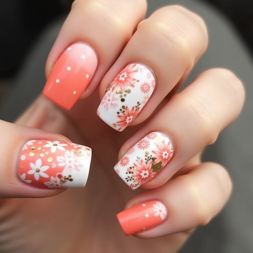 Coral Square Nail Design