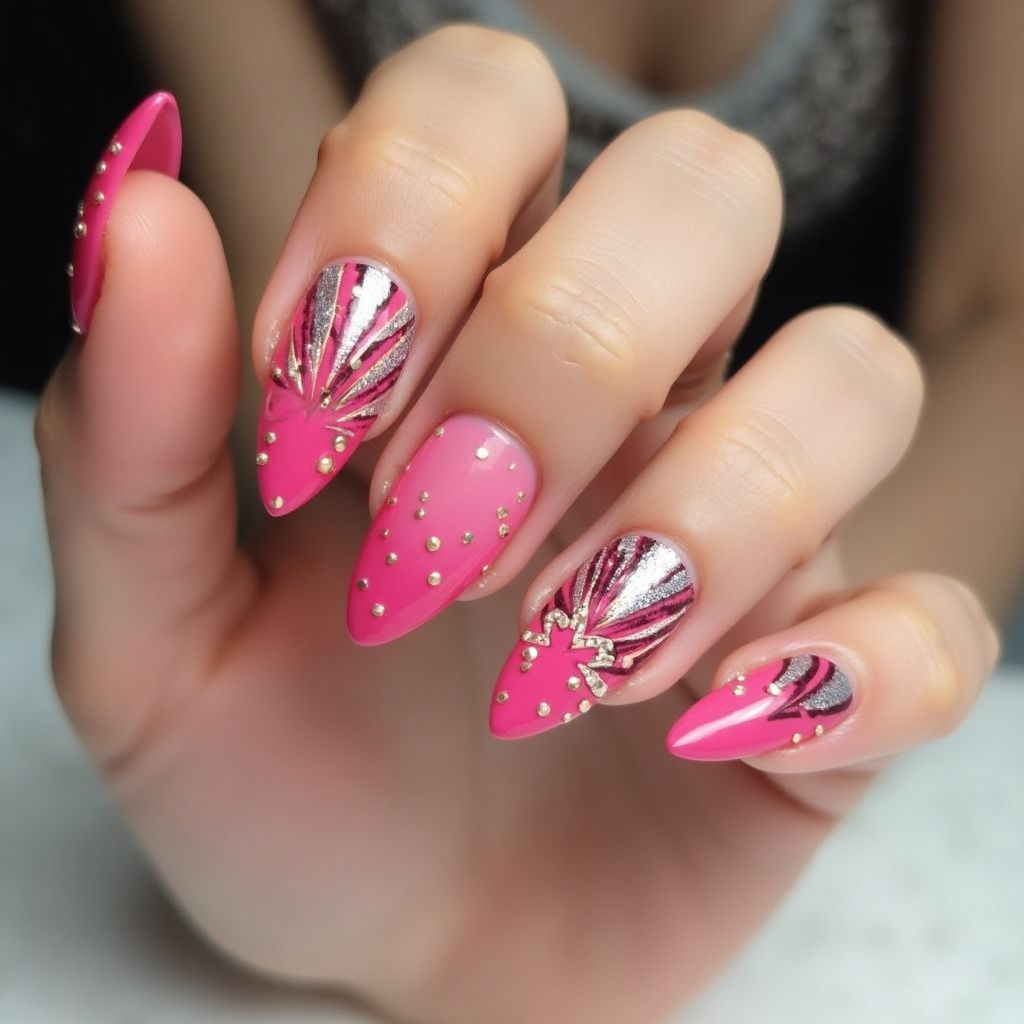 Hot Pink Stiletto Nail Design