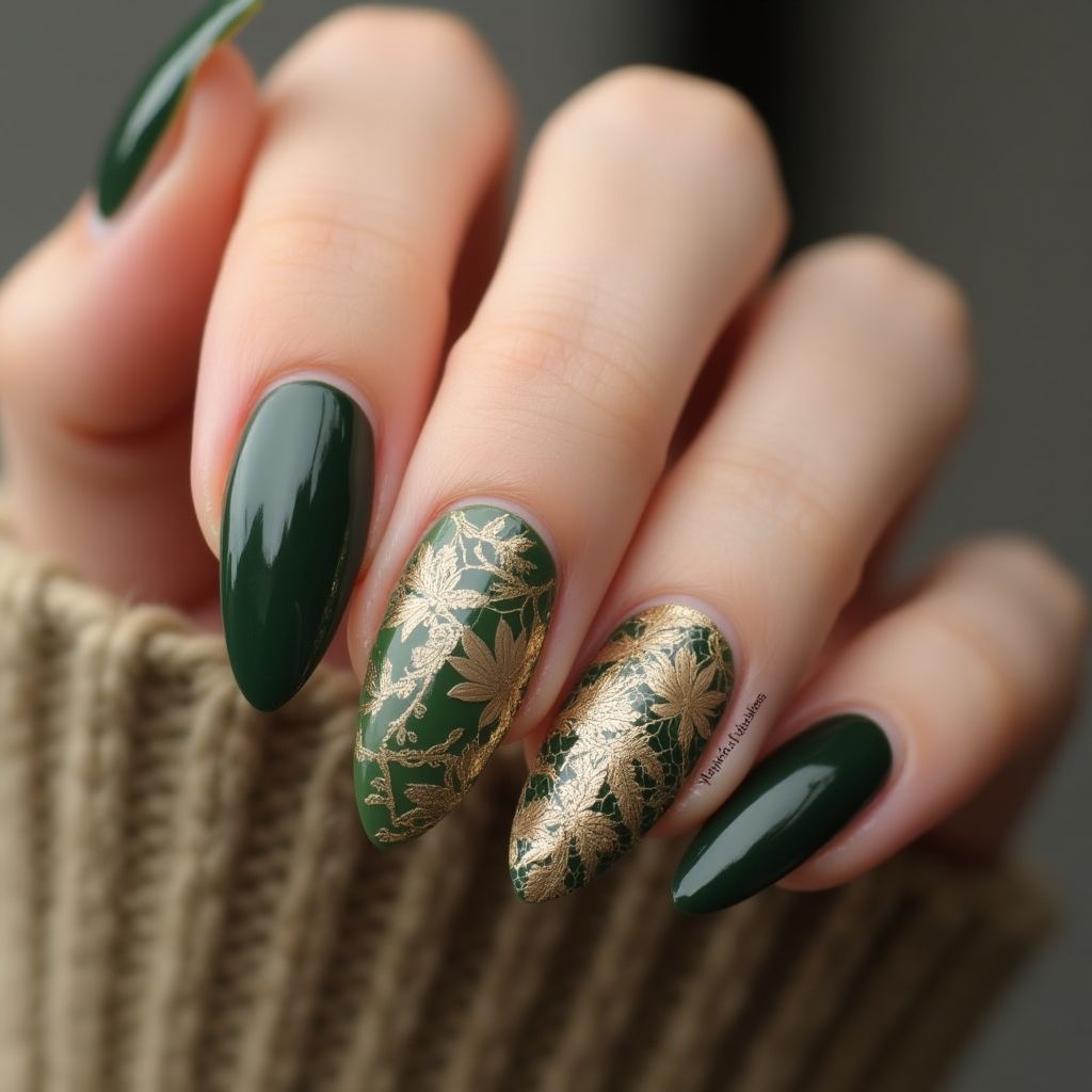 Olive Green Stiletto Nail Design