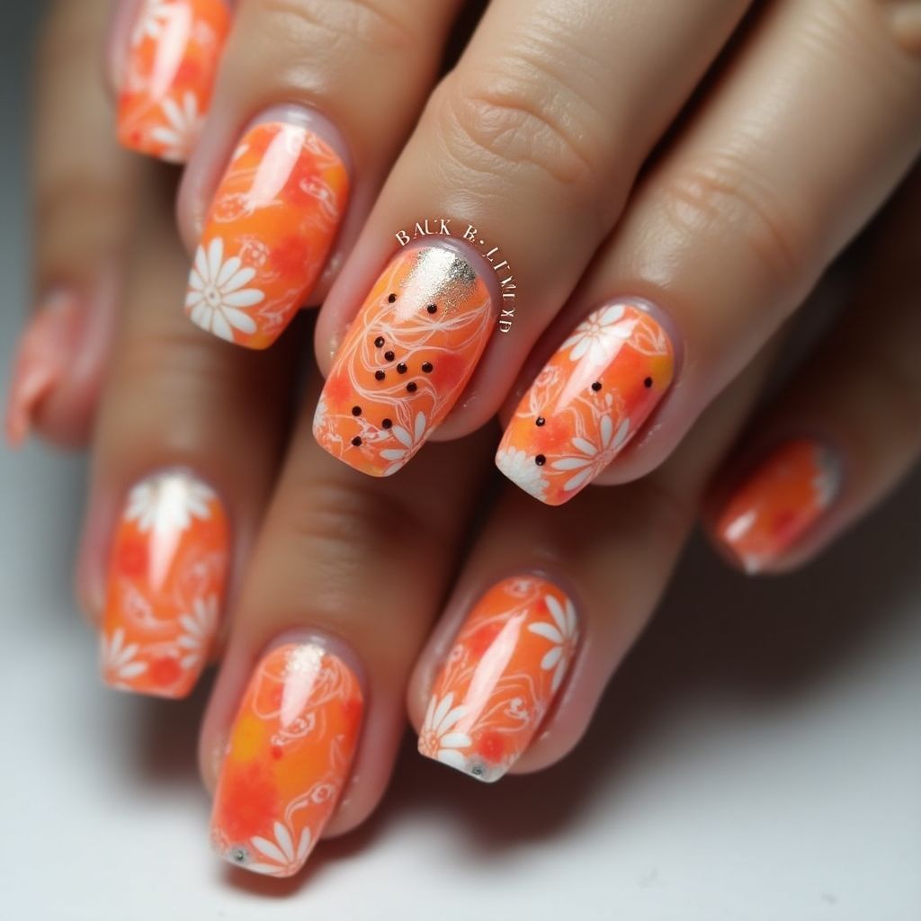 Orange Coffin Nail Design