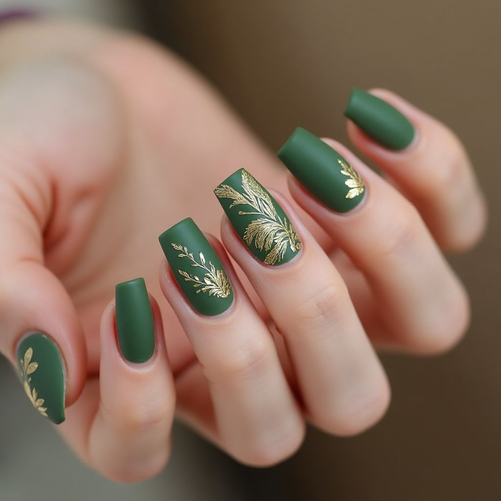 Olive Green Square Nail Design