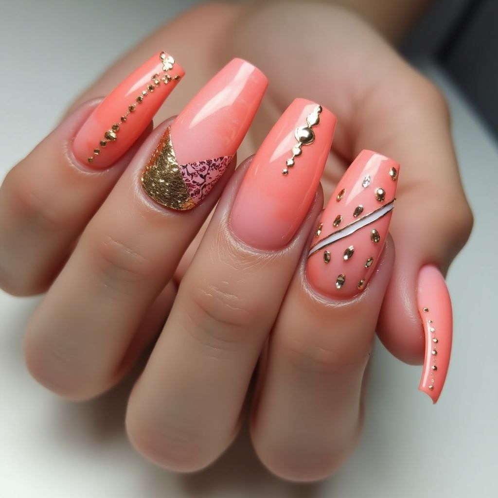 Coral Coffin Nail Design