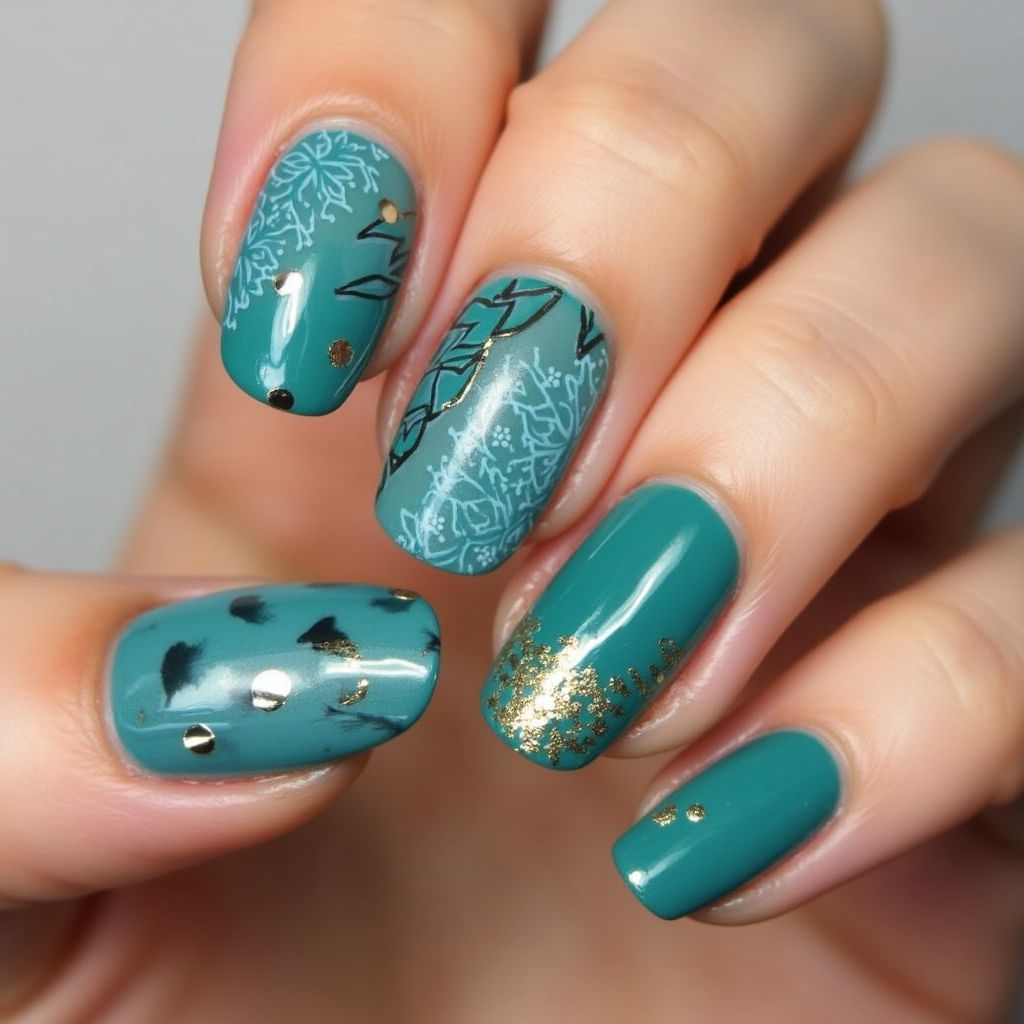 Teal Round Nail Design