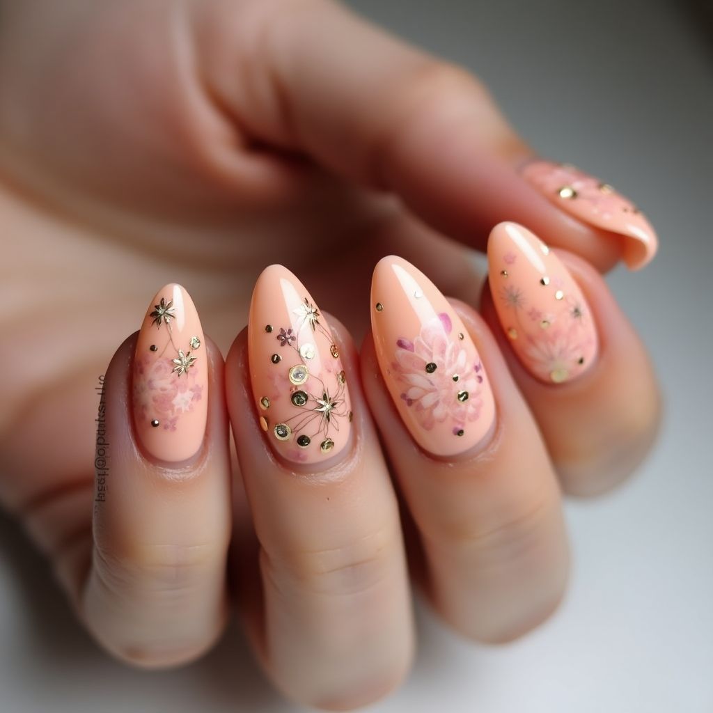 Peach Almond Nail Design