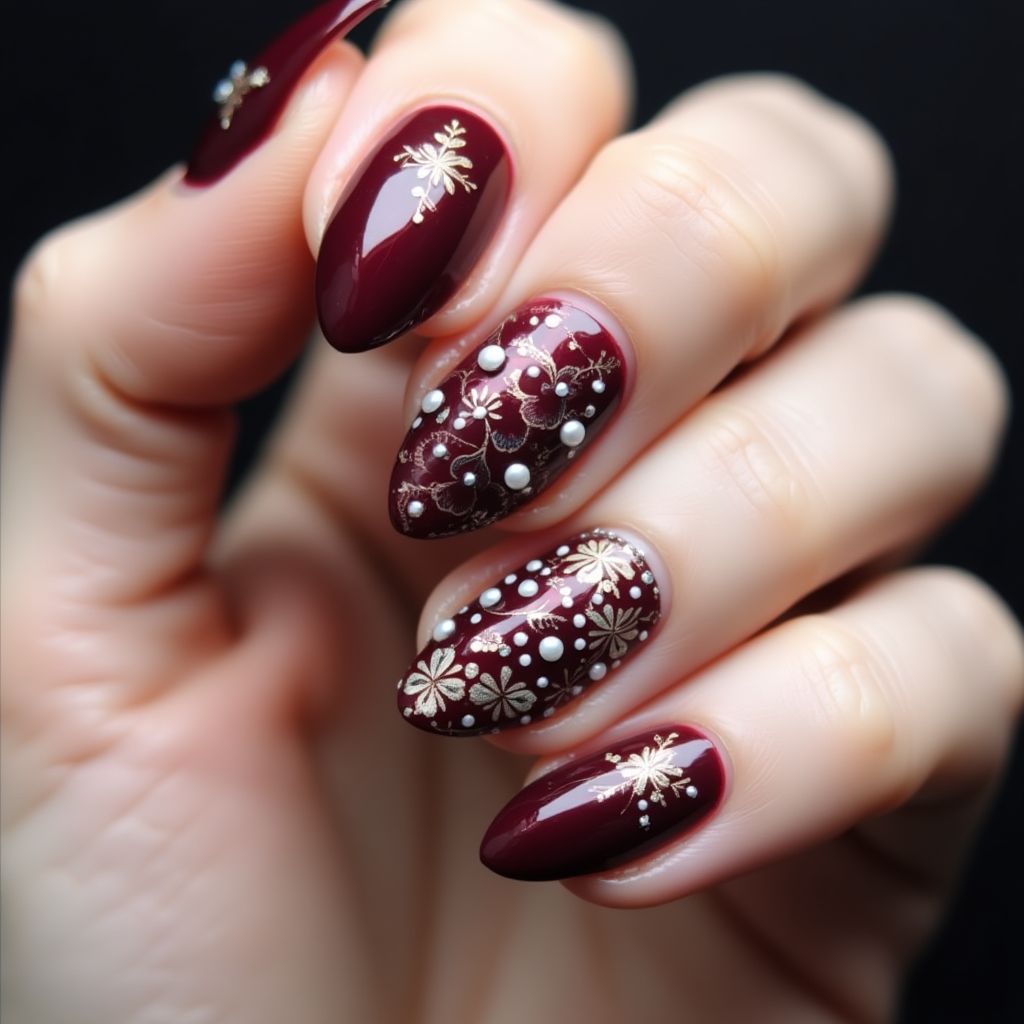 Wine Stiletto Nail Design