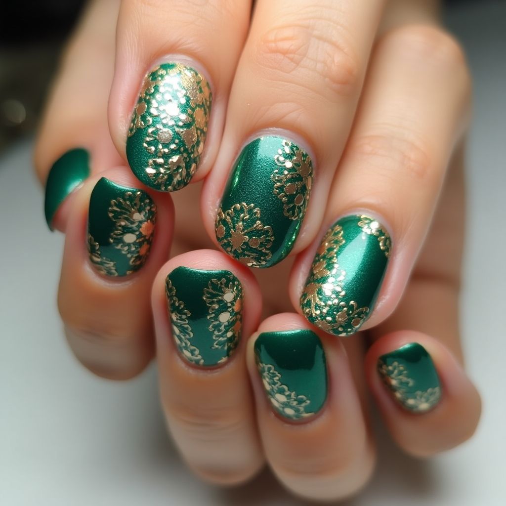 Emerald Green Round Nail Design