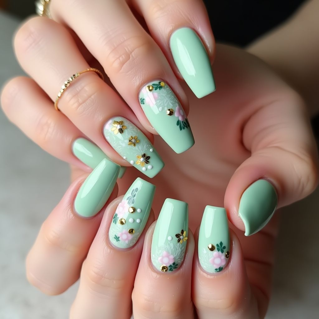 Mint Green Square Nail Design