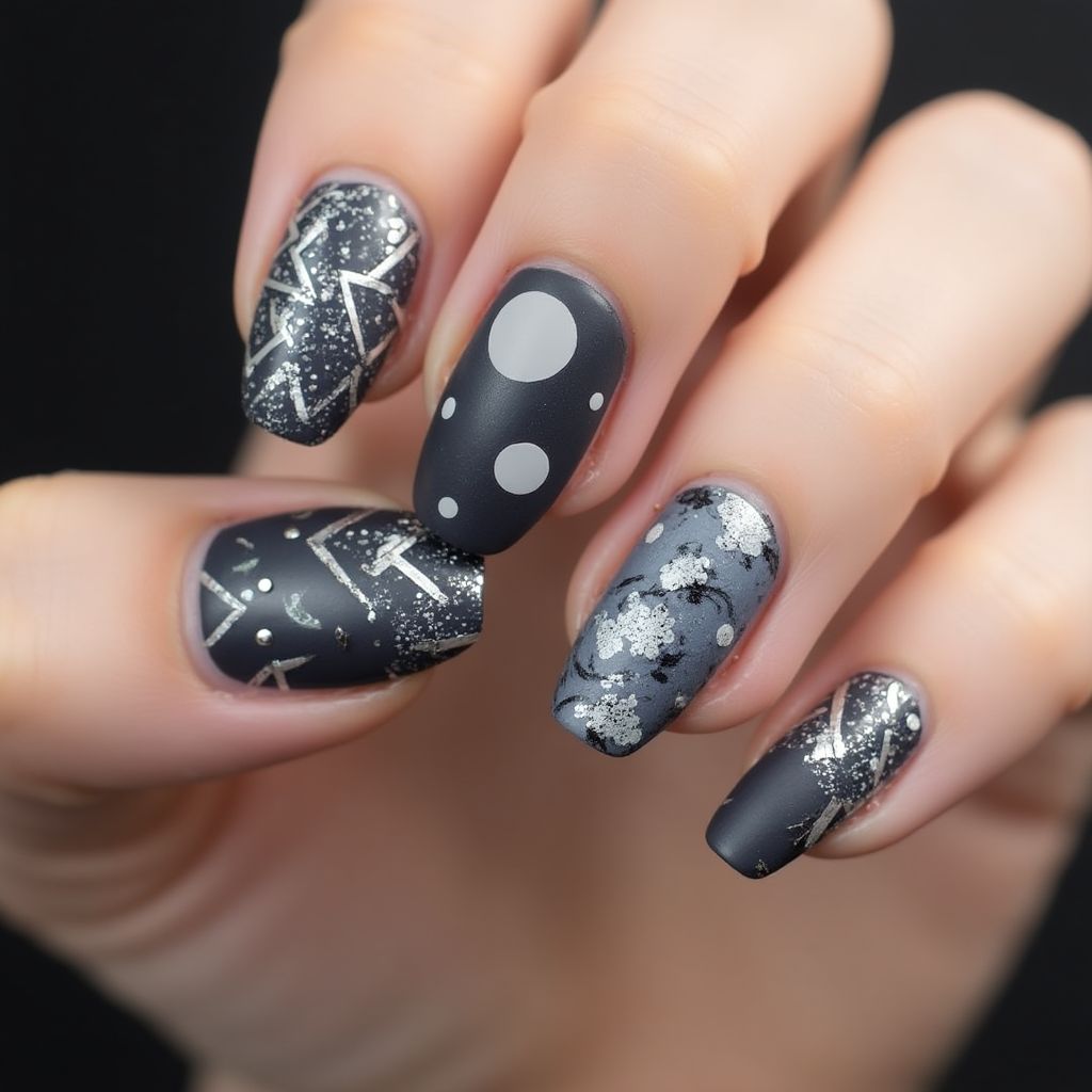 Charcoal Gray Round Nail Design