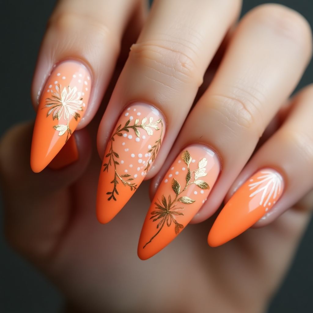 Orange Stiletto Nail Design