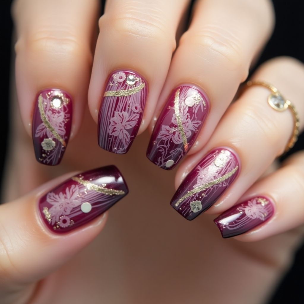 Wine Stiletto Nail Design