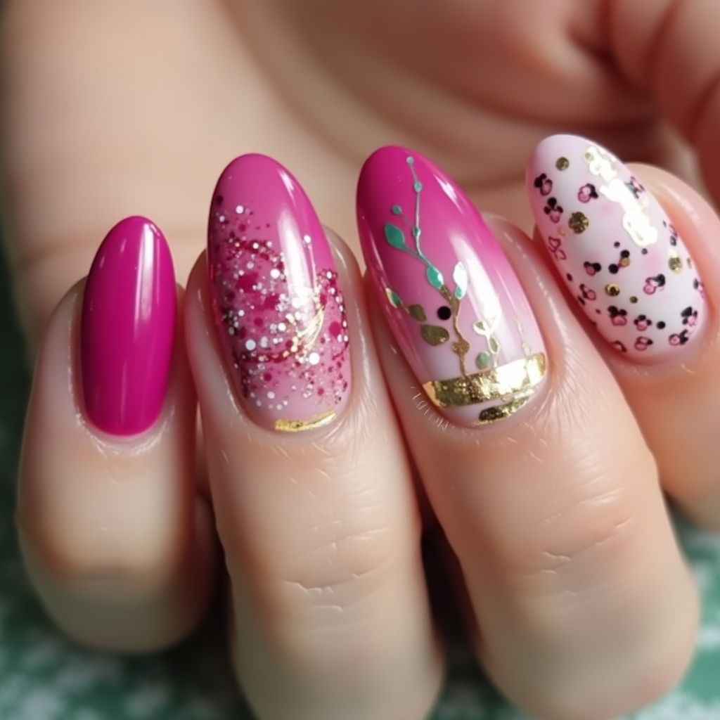 Fuchsia Almond Nail Design