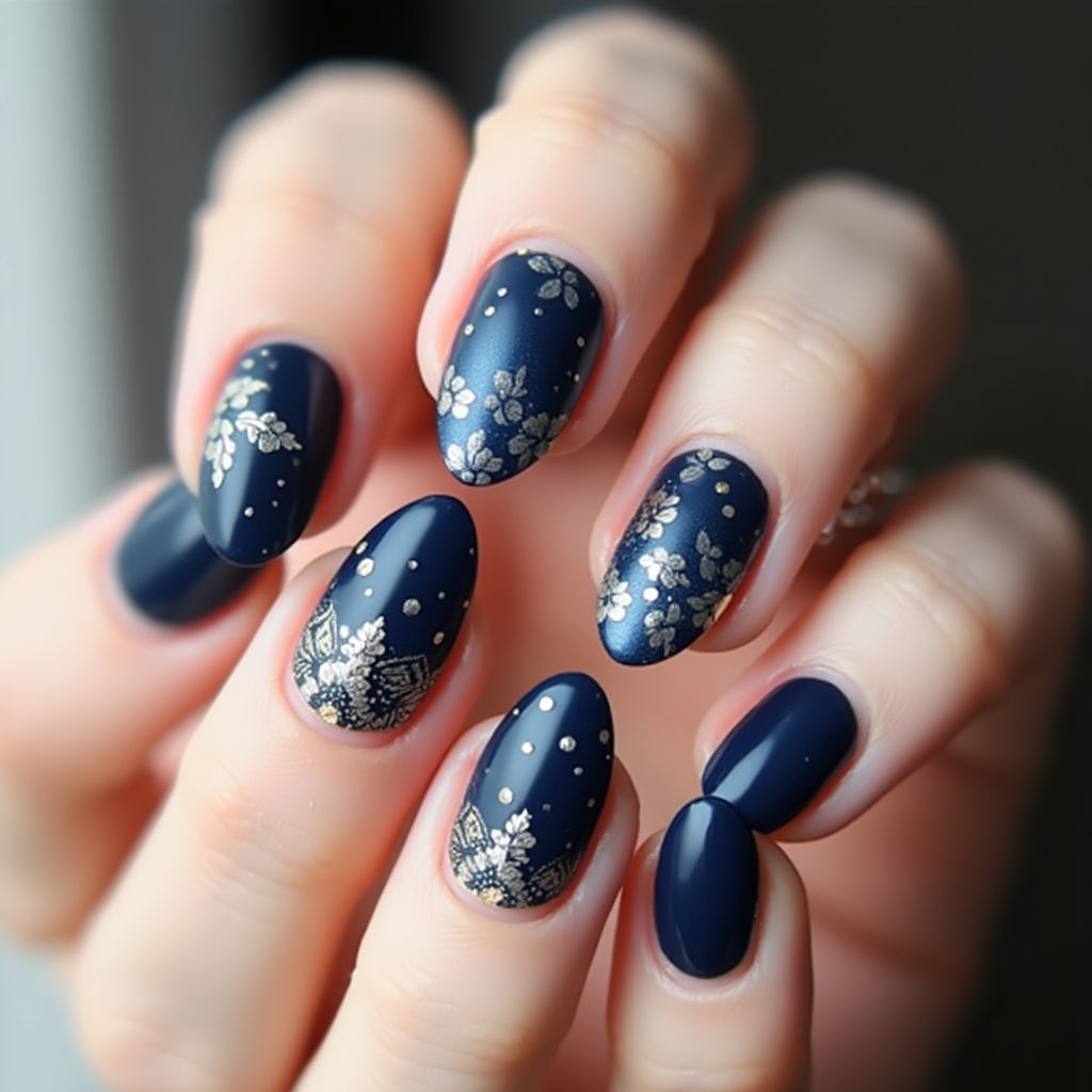 Navy Blue Almond Nail Design