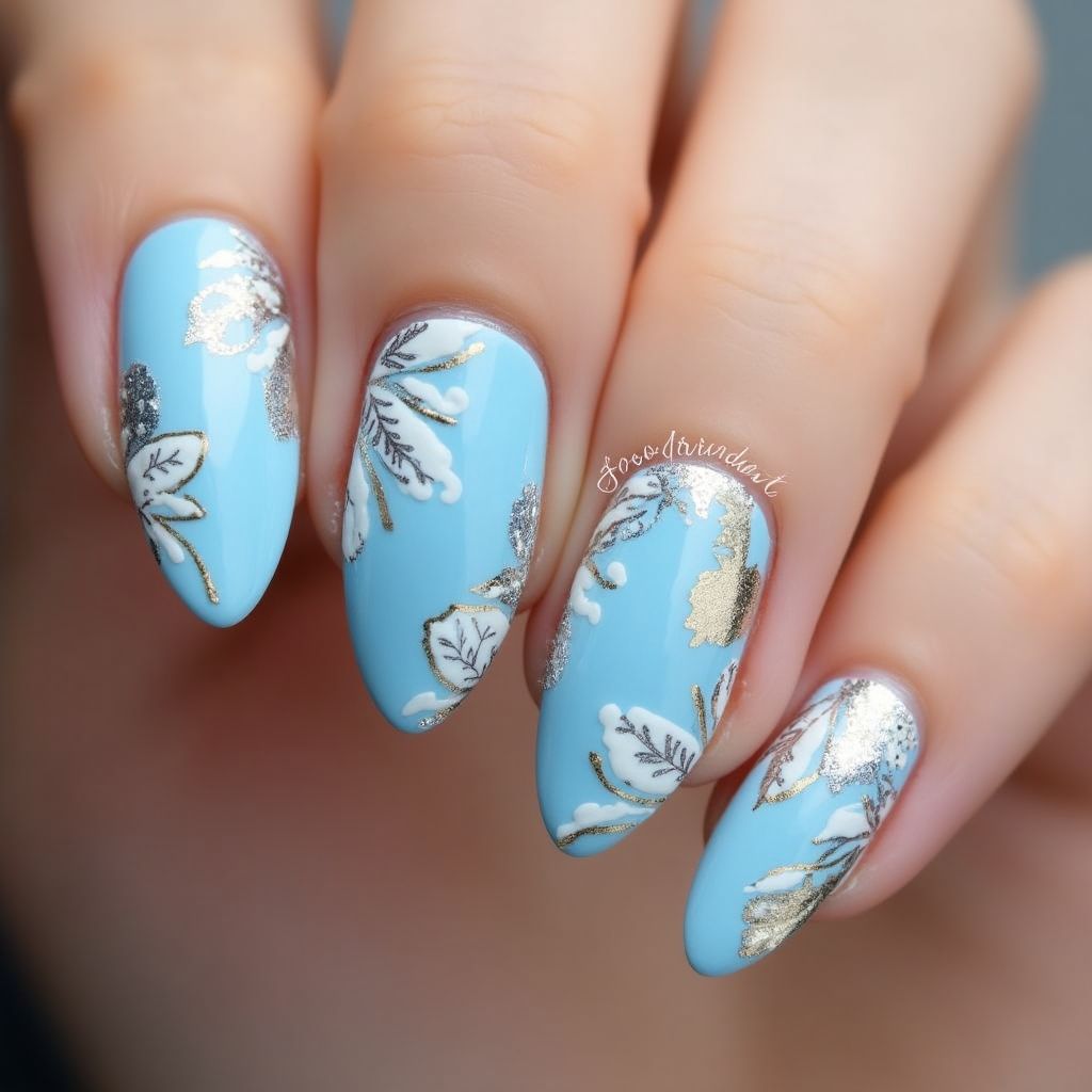 Sky Blue Almond Nail Design