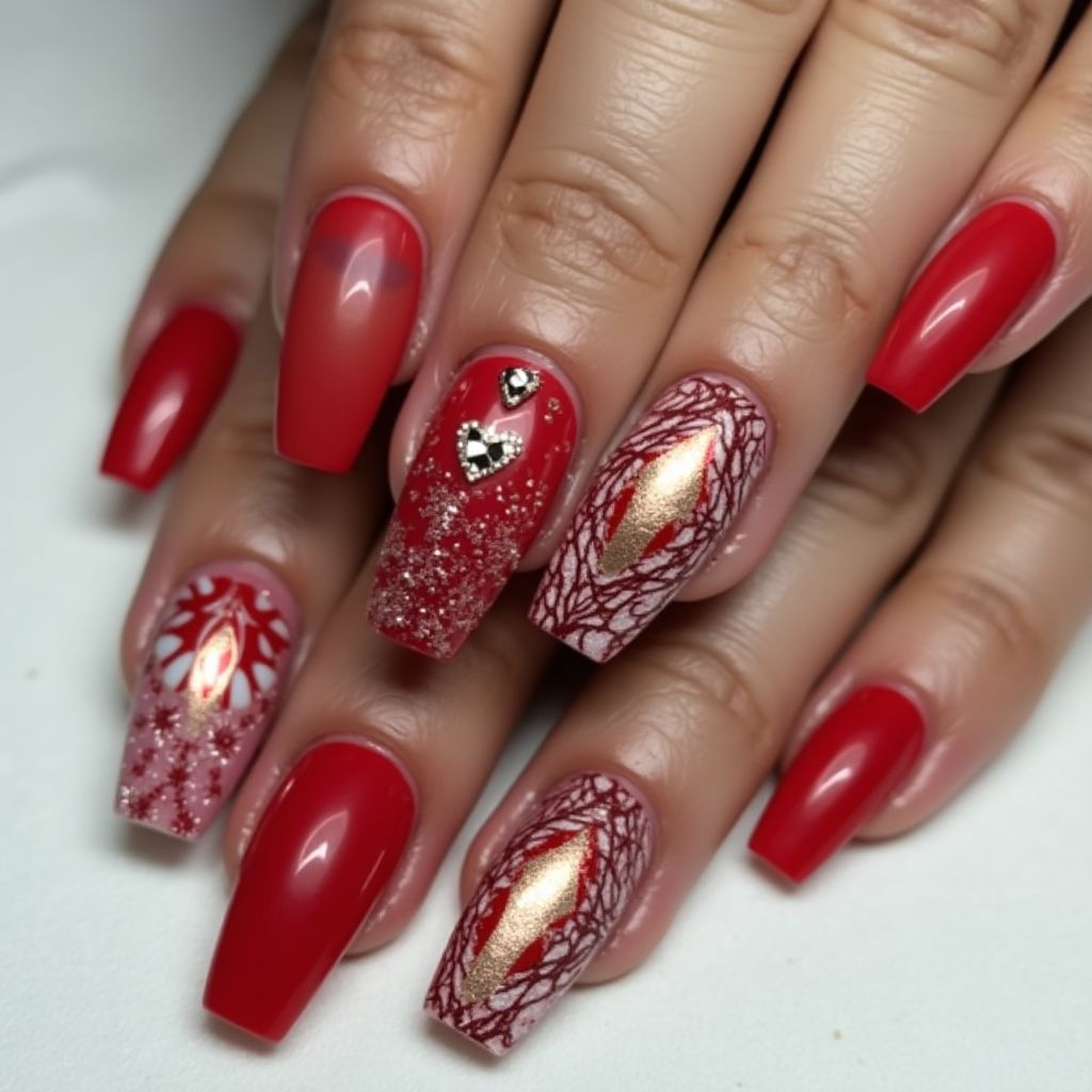 Red Coffin Nail Design