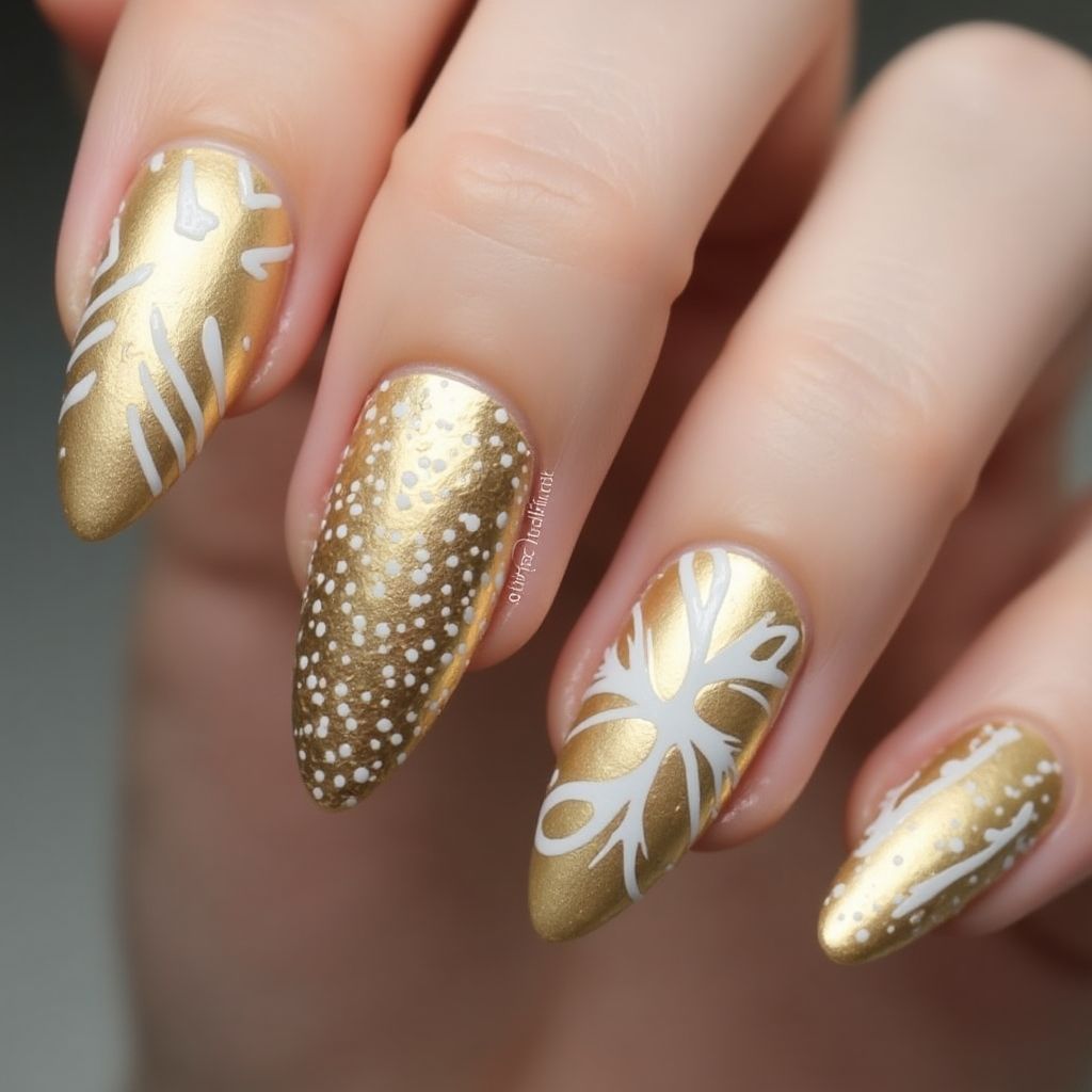 Gold Almond Nail Design