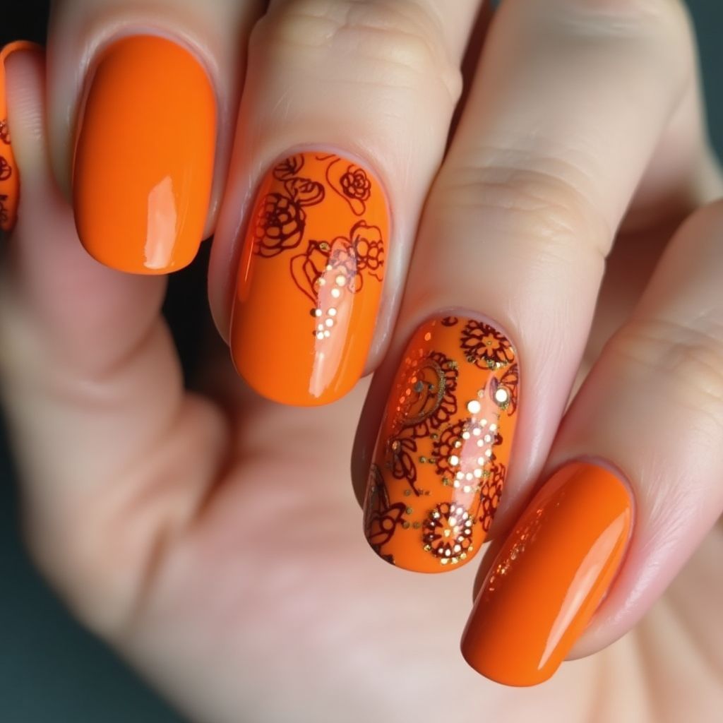 Orange Round Nail Design
