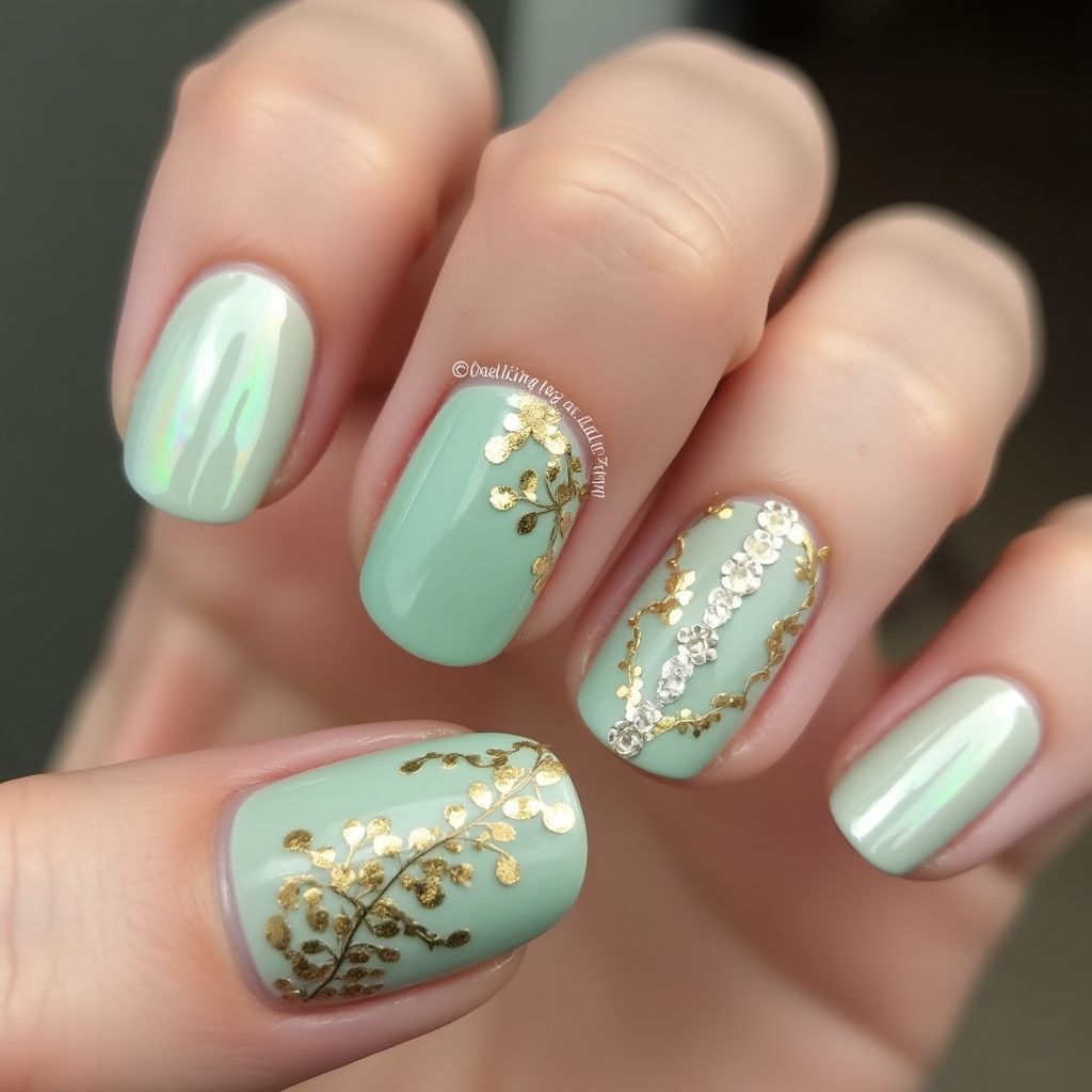 Pastel Green Round Nail Design